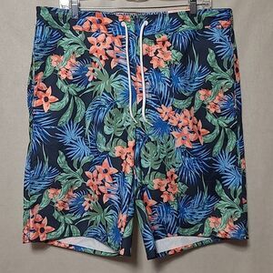 St. John's Bay Men Shorts Swim Trunks Floral Drawstring Elastic Waist LT NWT